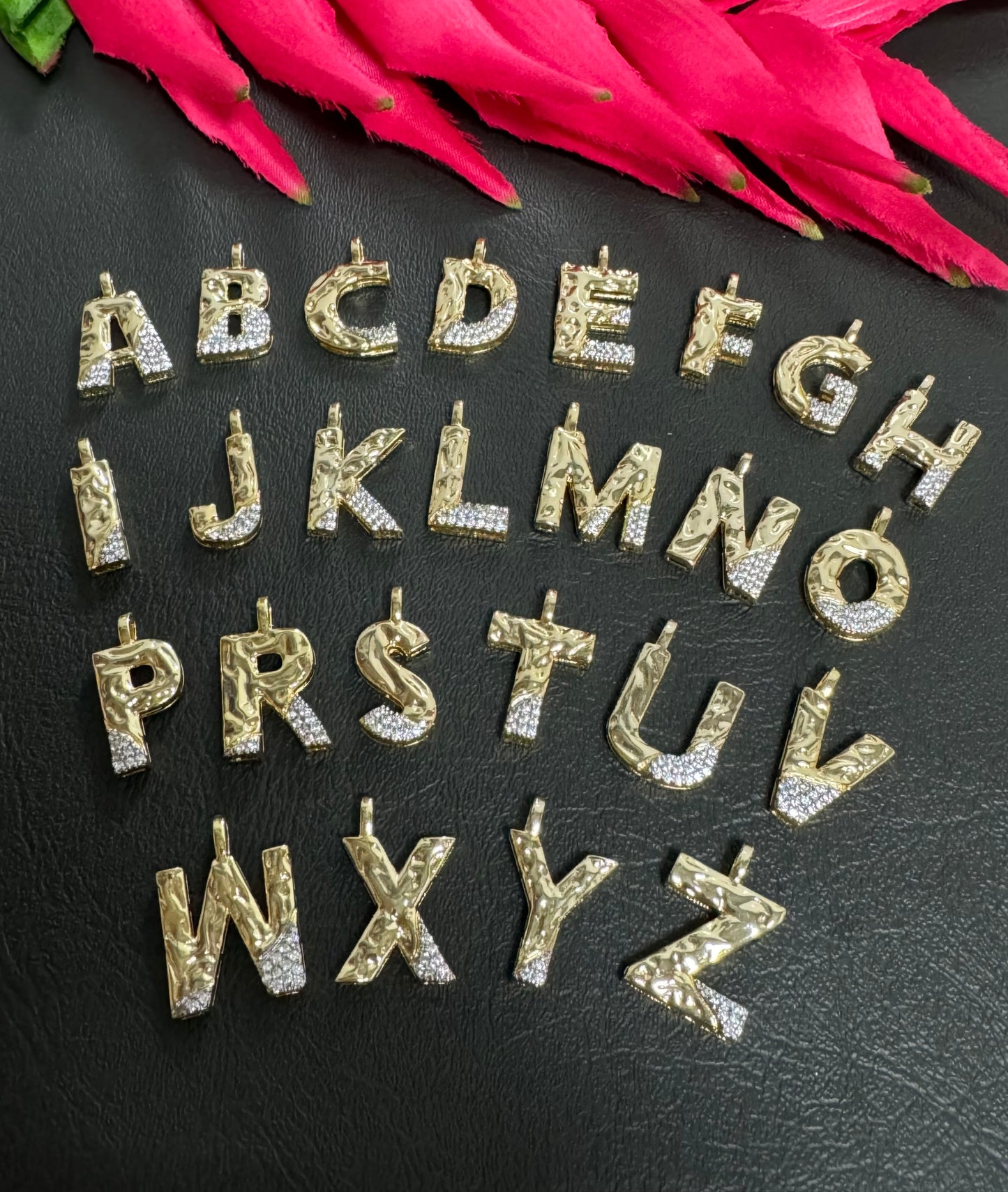 18k Gold Plated 2 Tone Letter with Zirconia