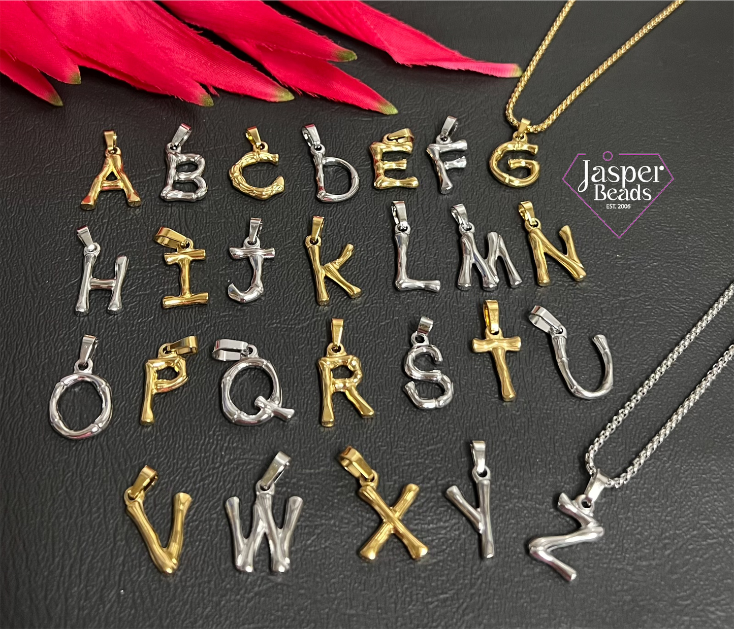 Stainless Steel Bamboo Letter Charm