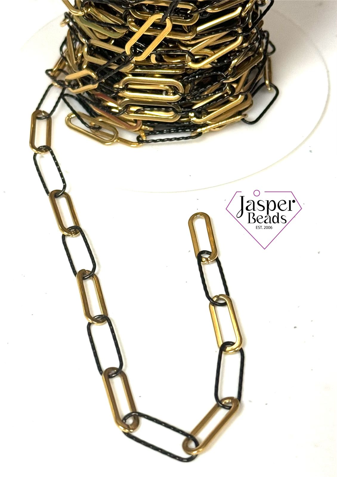 Black and Gold Paper Clip Chain Stainless Steel