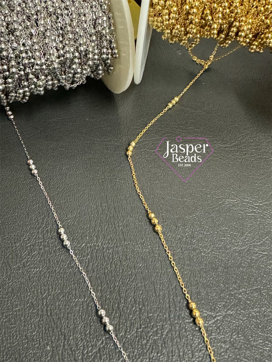 Stainless Steel Thin Chain with 3 Beads