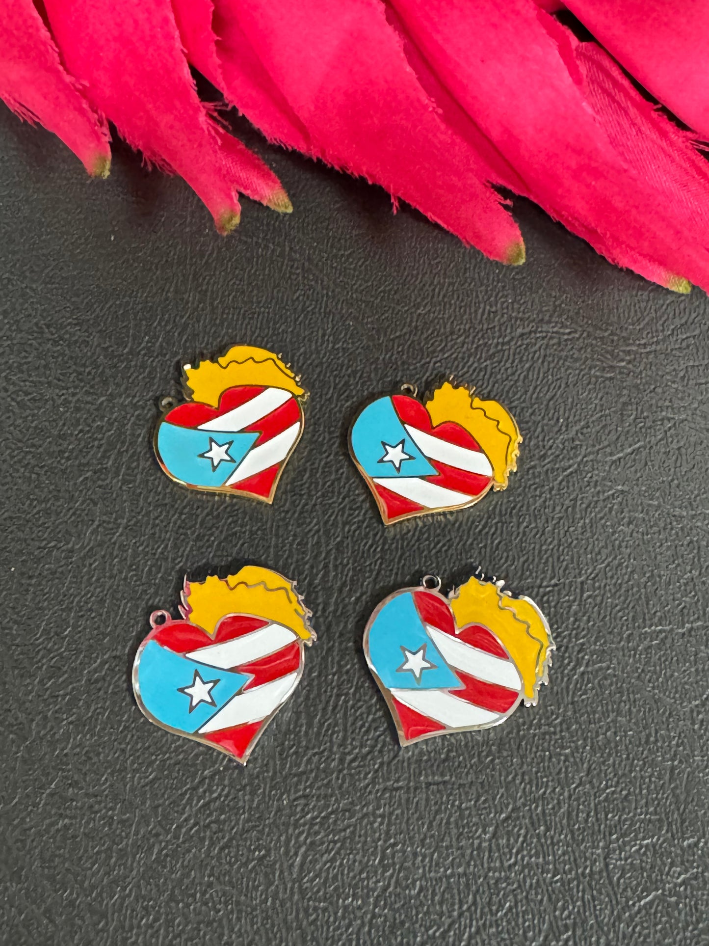 Stainless Steel Flag Heart with Pava Charm