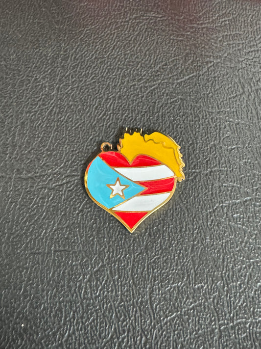 Stainless Steel Flag Heart with Pava Charm