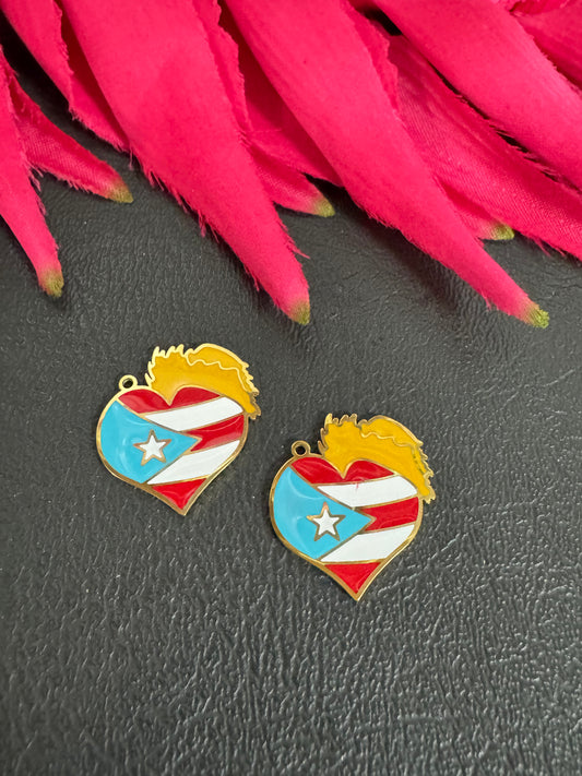 Stainless Steel Flag Heart with Pava Charm