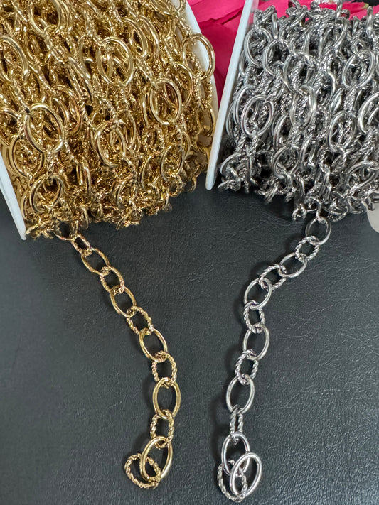 Stainless Steel Oval Texture and Smooth Chain